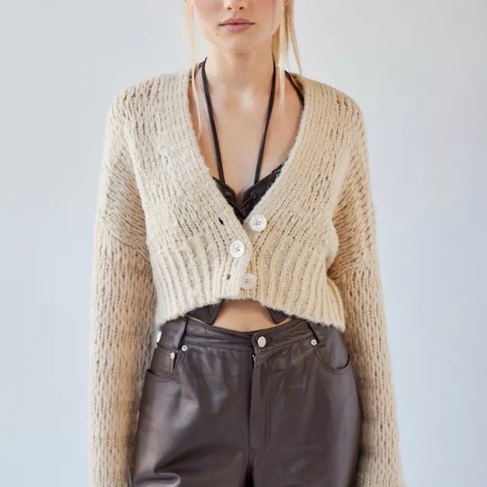Urban Outfitters, tan cropped cardigan